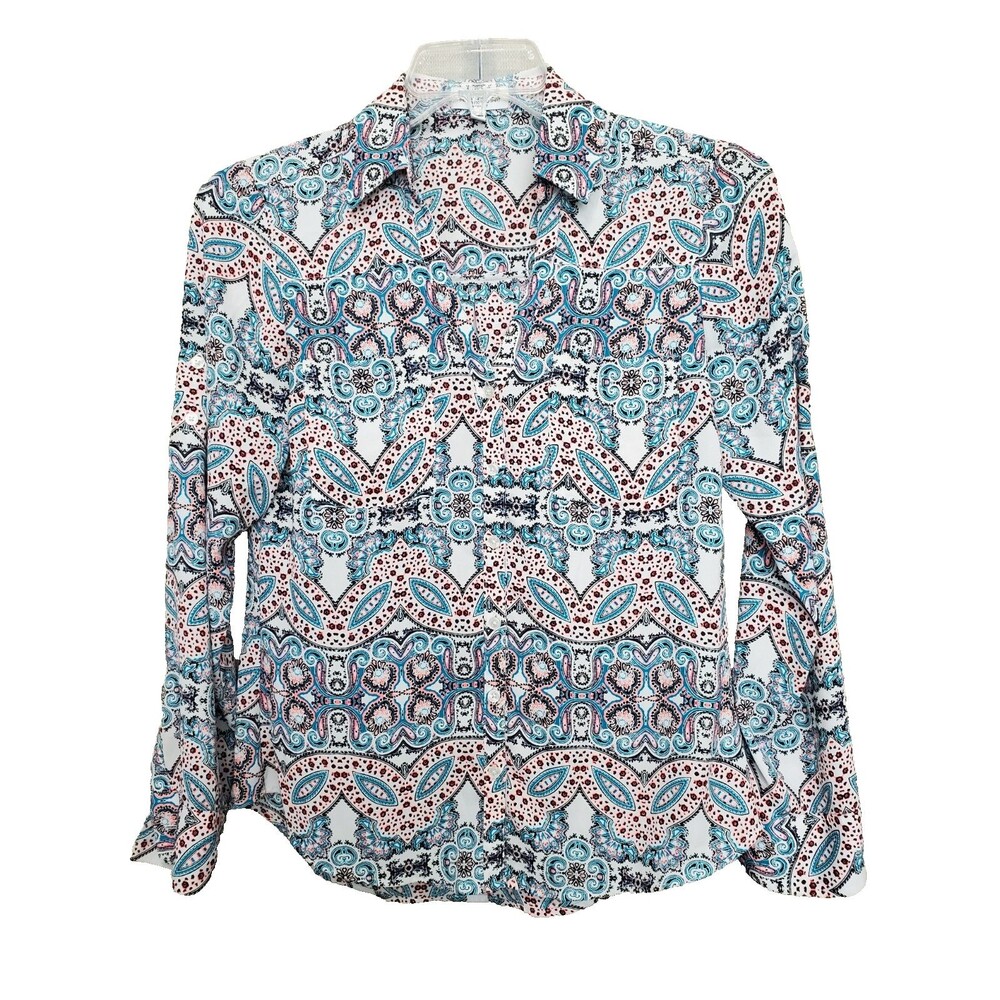 Express Portofino Original Fit Paisley Roll-Tab Sleeve Button-Up Shirt Size S